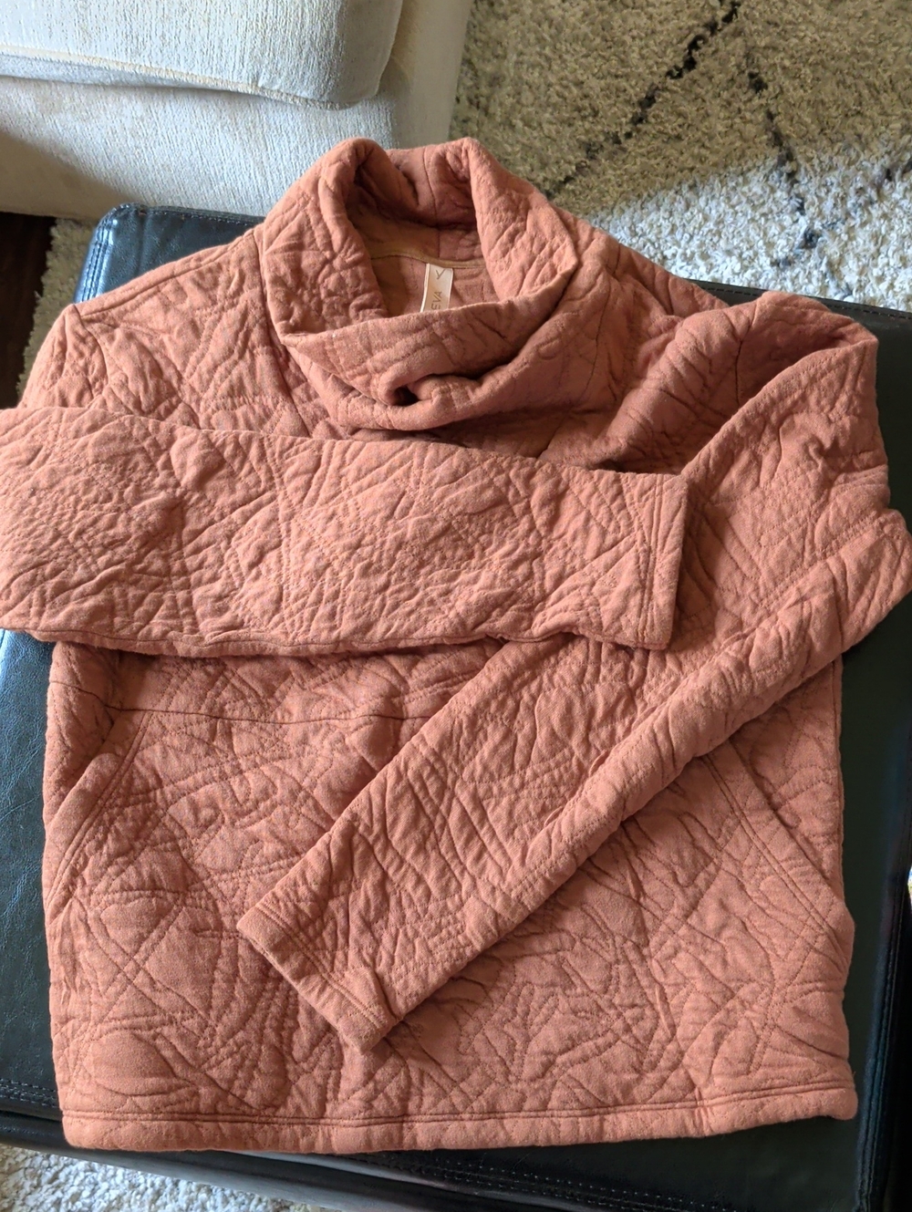 Quilted Cowl Neck Teddy Jacket in Rust Pink